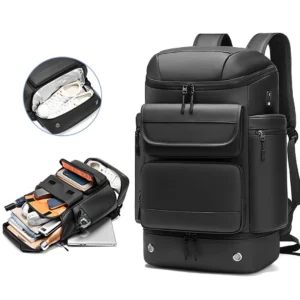 Rucsac Calatorie, Impermeabil, Ghiozdan Voiaj, Anti-transpiratie, Port pentru Incarcare USB, Multifunctional, Compartiment pentru Incaltaminte, Laptop 17 inch, Haine, Accesorii, Capacitate Mare 45 L, Negru mat